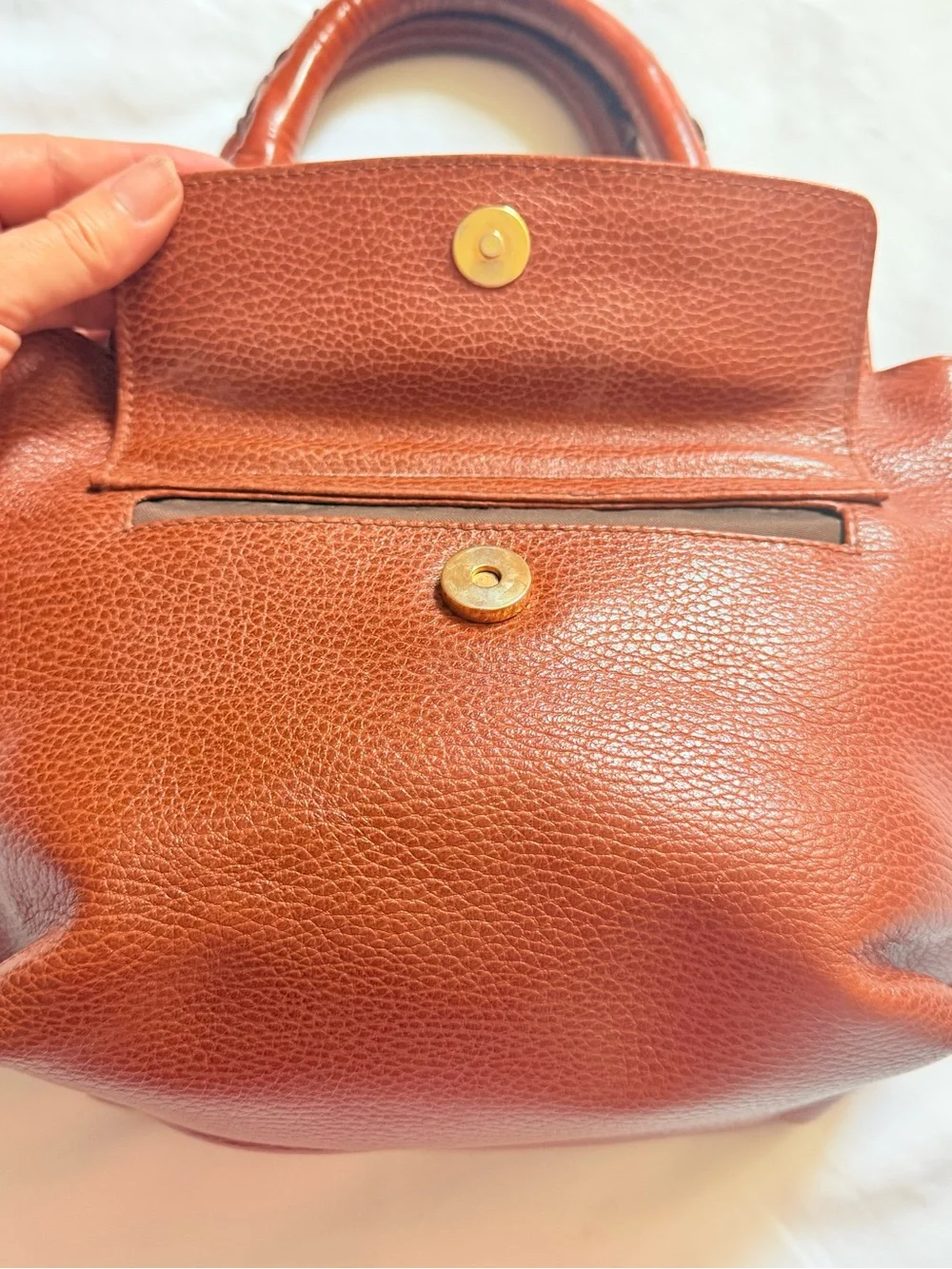 Vintage DESMO Brown Pebbled Leather Structured Top Handle Handbag Gold Hardware